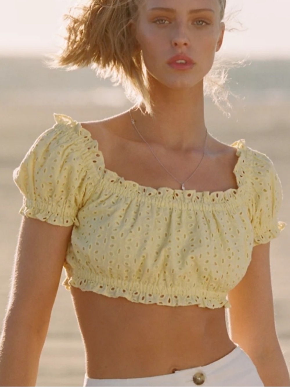 NEW Sunday Best Emery Crop Top Eyelet Cottagecore Prairie Puff Sleeve